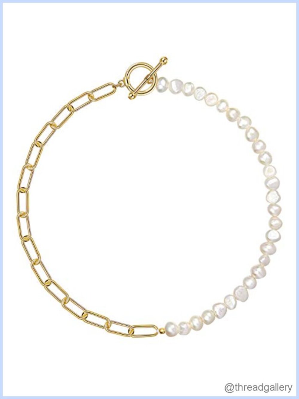 Freshwater Pearl Paperclip Chain Necklace 18K Gold Plated 18 Inch